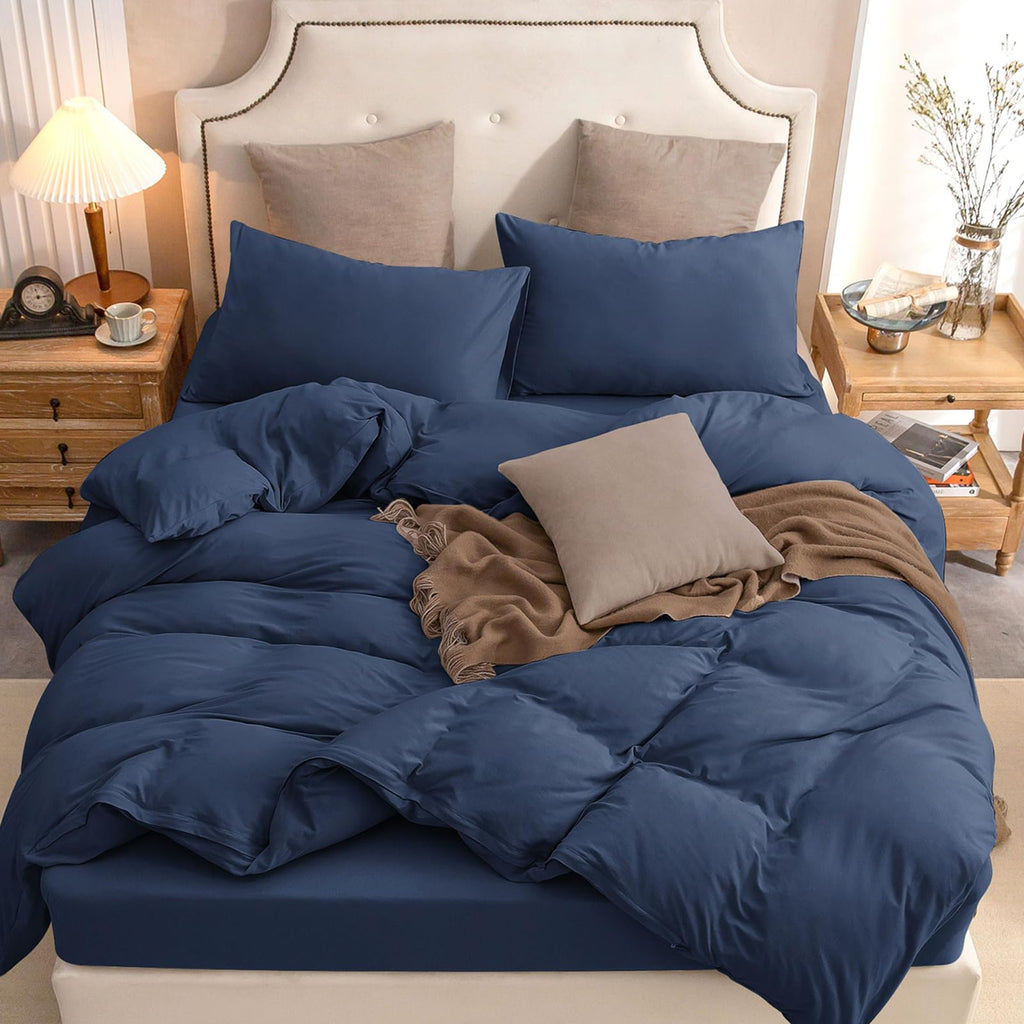 ERA Jersey Knit Duvet Cover Set Solid Navy Blue