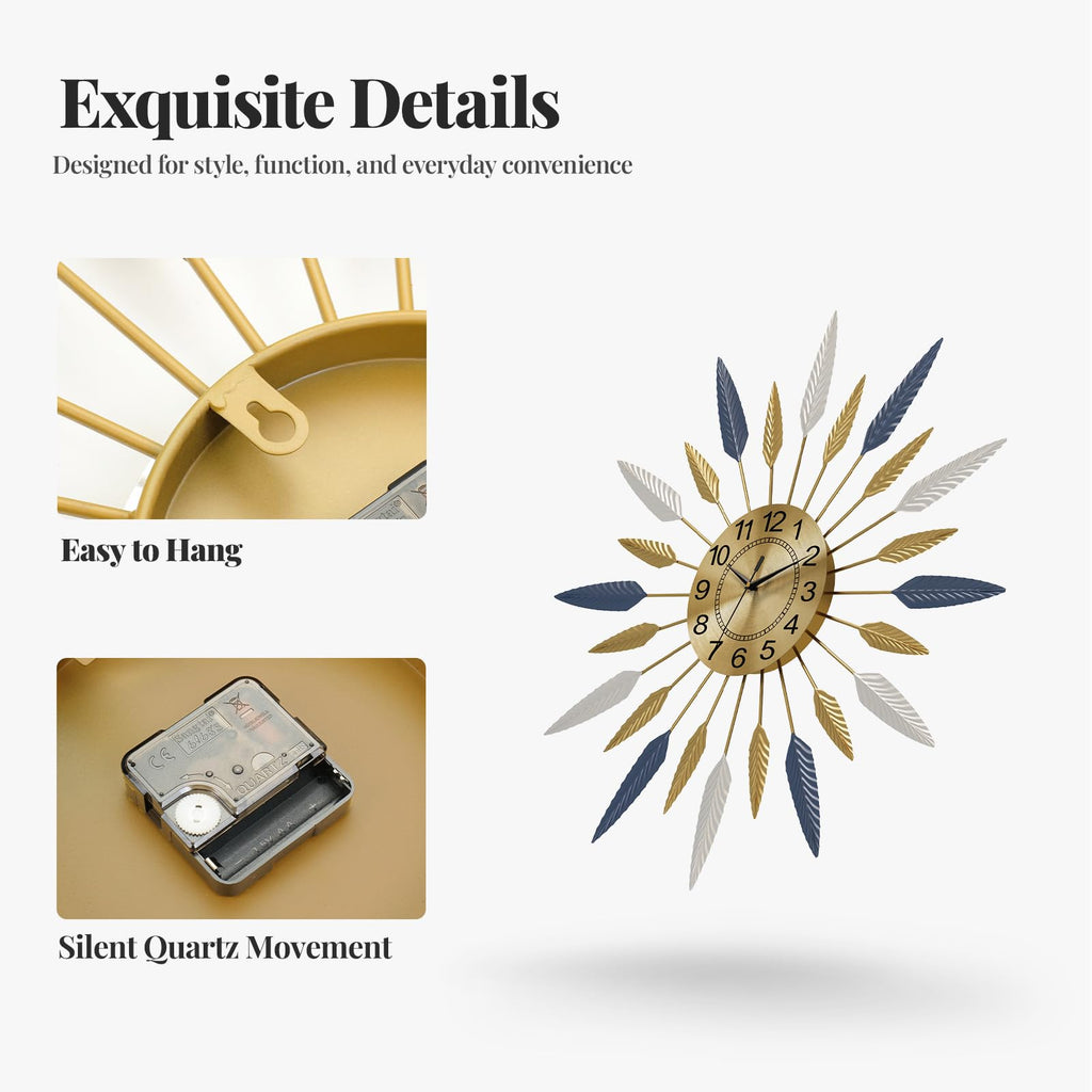 Inspired Nelson Style 30 Inch Large Wall Clock Gold Mid Century Modern Sunburst Wall Clock