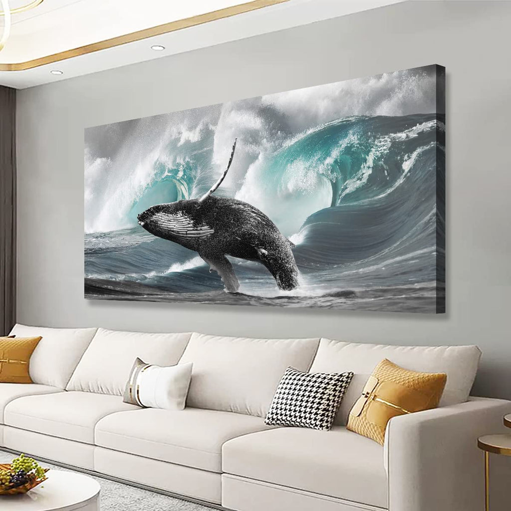 Surging Waves Whale Pictures Canvas Wall Art Bedroom Wall Decor, Surge Wall Art Print Paitnings Decor, Morden Artwork