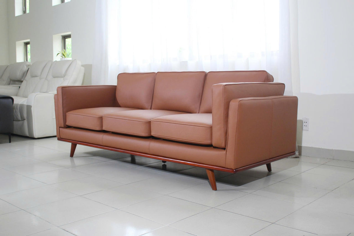 Savoy Full All Around Front and Back Italian Leather Sofa 89" Pure Full Solid Wood Accent Premium Plush Memory Foam