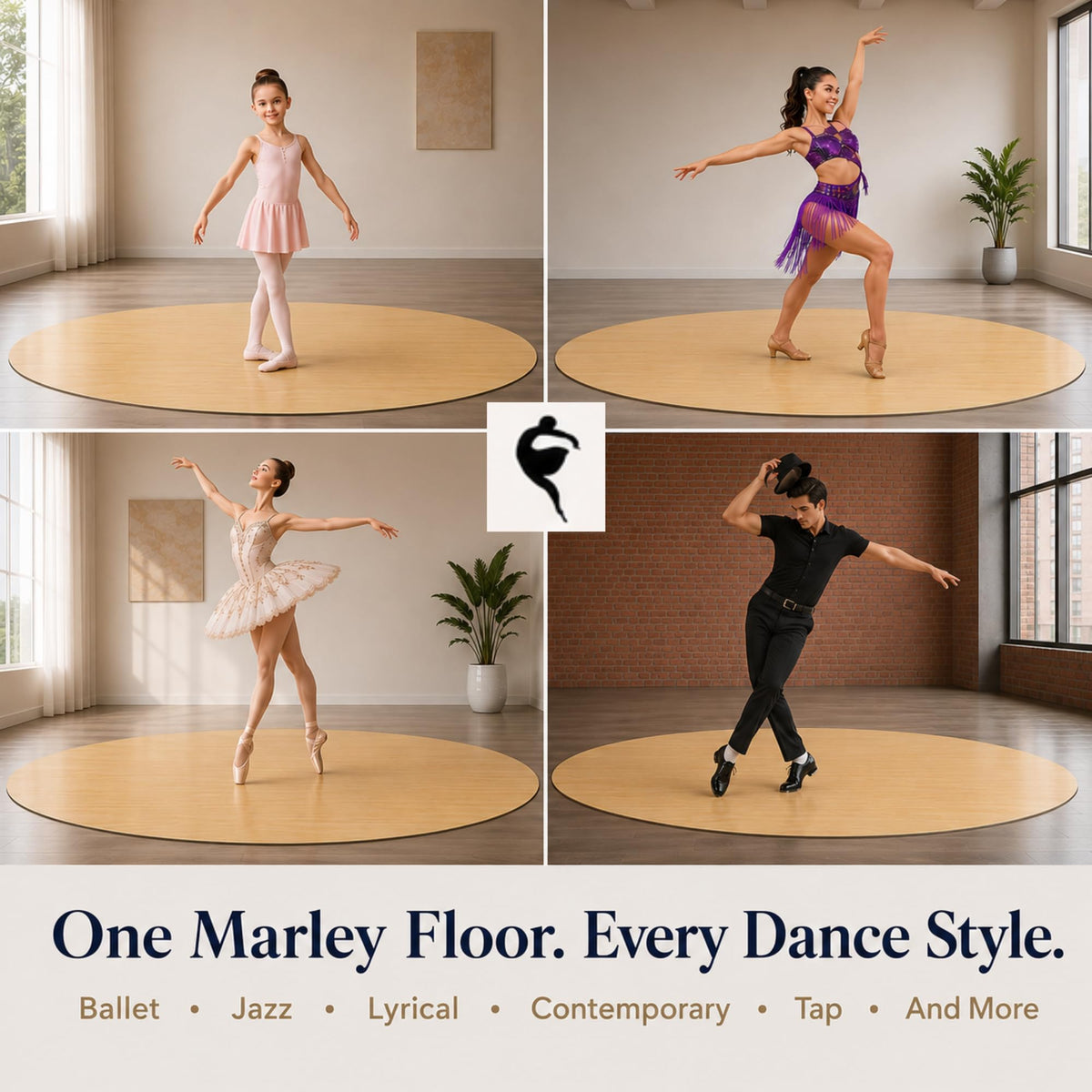 Marley Dance Floor 34" x 59" Oval - Portable Marley Dance Floor & Studio, Professional 2mm Non-Slip Dance Practice
