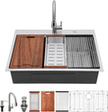 33x22 Inch Drop Sink With Faucet - 33 Kitchen Sink With Faucet Combo Workstation 16 Gauge Stainless Steel Single Bowl