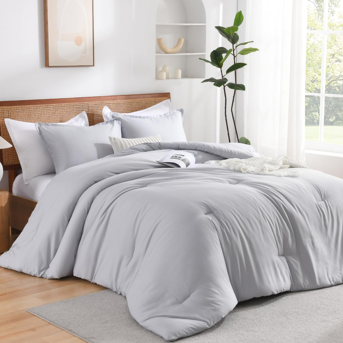 Comforter Set Light Grey Fluffy Lightweight Bed Set