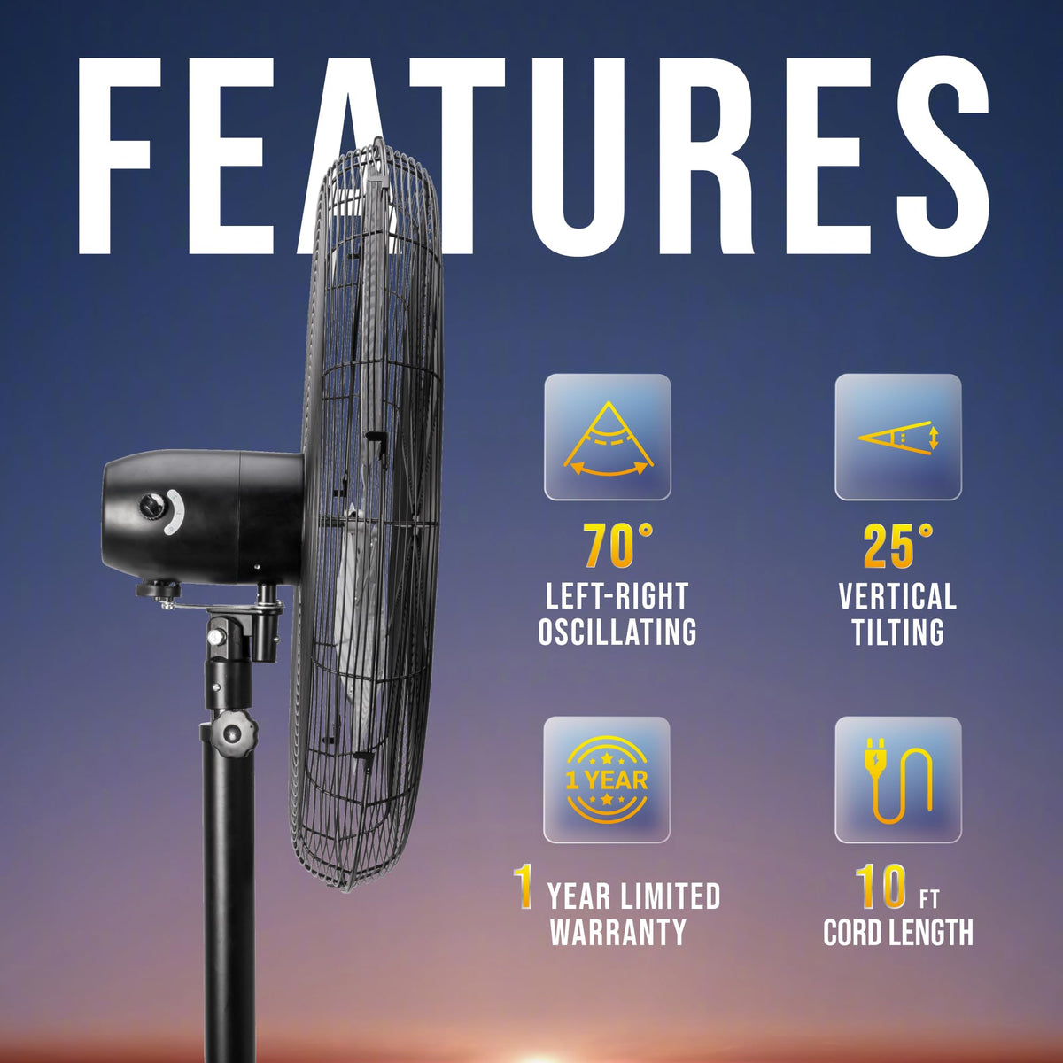 30 Inch High Velocity Pedestal Fan, 8850 CFM, Oscillating, 3 Aluminum Blades, UL Listed for Commercial and Industrial