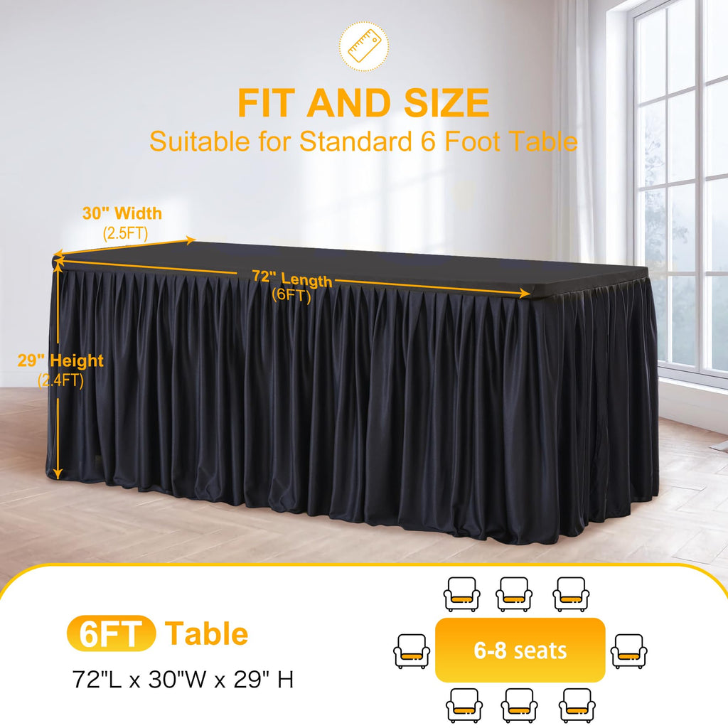 Care 2 Pack Black Rectangle Table Clothes for 6 Foot Tables, Polyester Fitted Tablecloths 6t Stretch Table Cover for