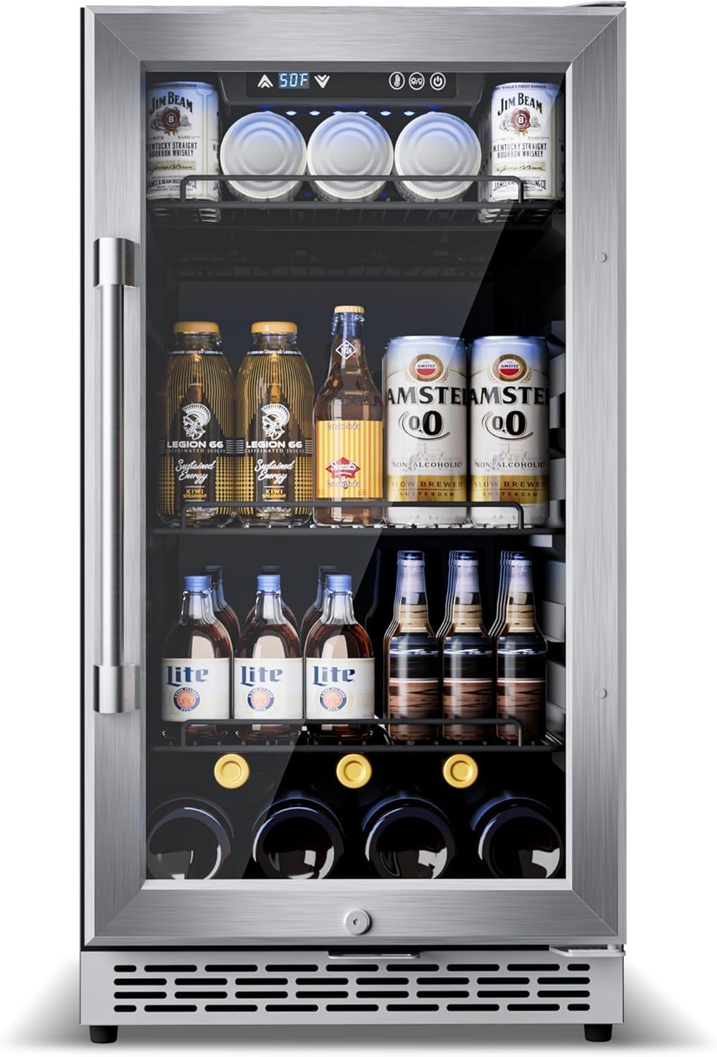 18-inch under-counter beverage refrigerator - 140-Can & 20-Bottle Capacity, Dual-Zone Built