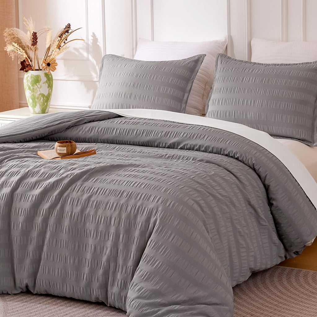 Seersucker Duvet Cover Set, 2 Pieces Boho Bedding Set for All Season 1 Durable and Soft Duvet Cover with 1