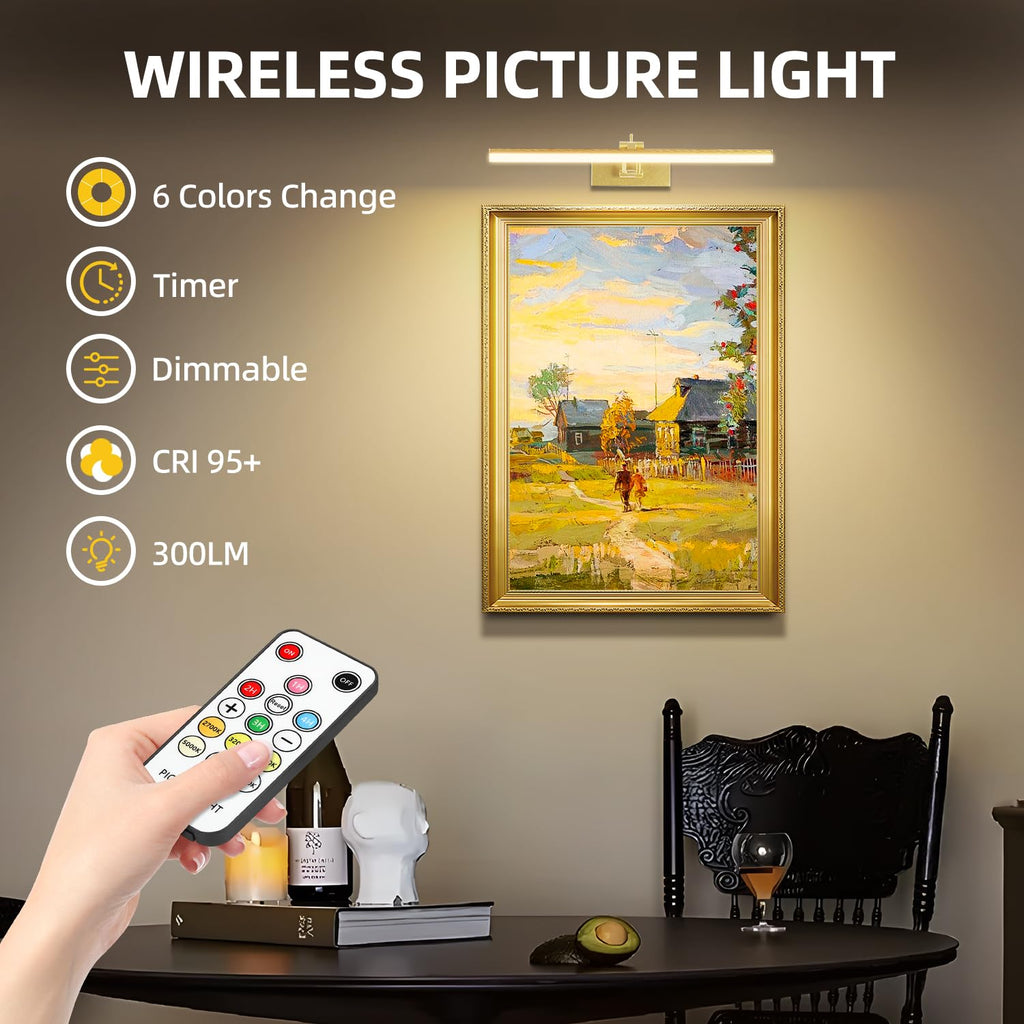 6CCT 16" Rechargeable Picture Lights for Wall with Remote, 4 Pack Gold