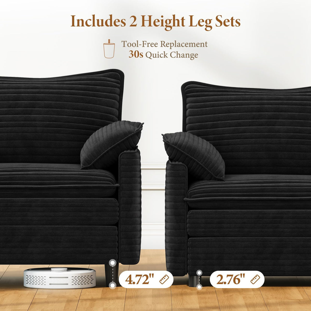 169" U Shaped Sectional Modular Couch, Comfy Cloud Sofa, Black