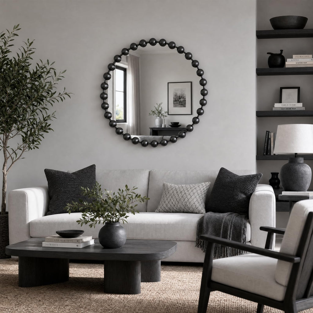 Park 27 inch Black Round Mirror, Round Mirrors for Wall Decor, Metal Frame Circle Mirror, Round Wall Metal Art Mirror