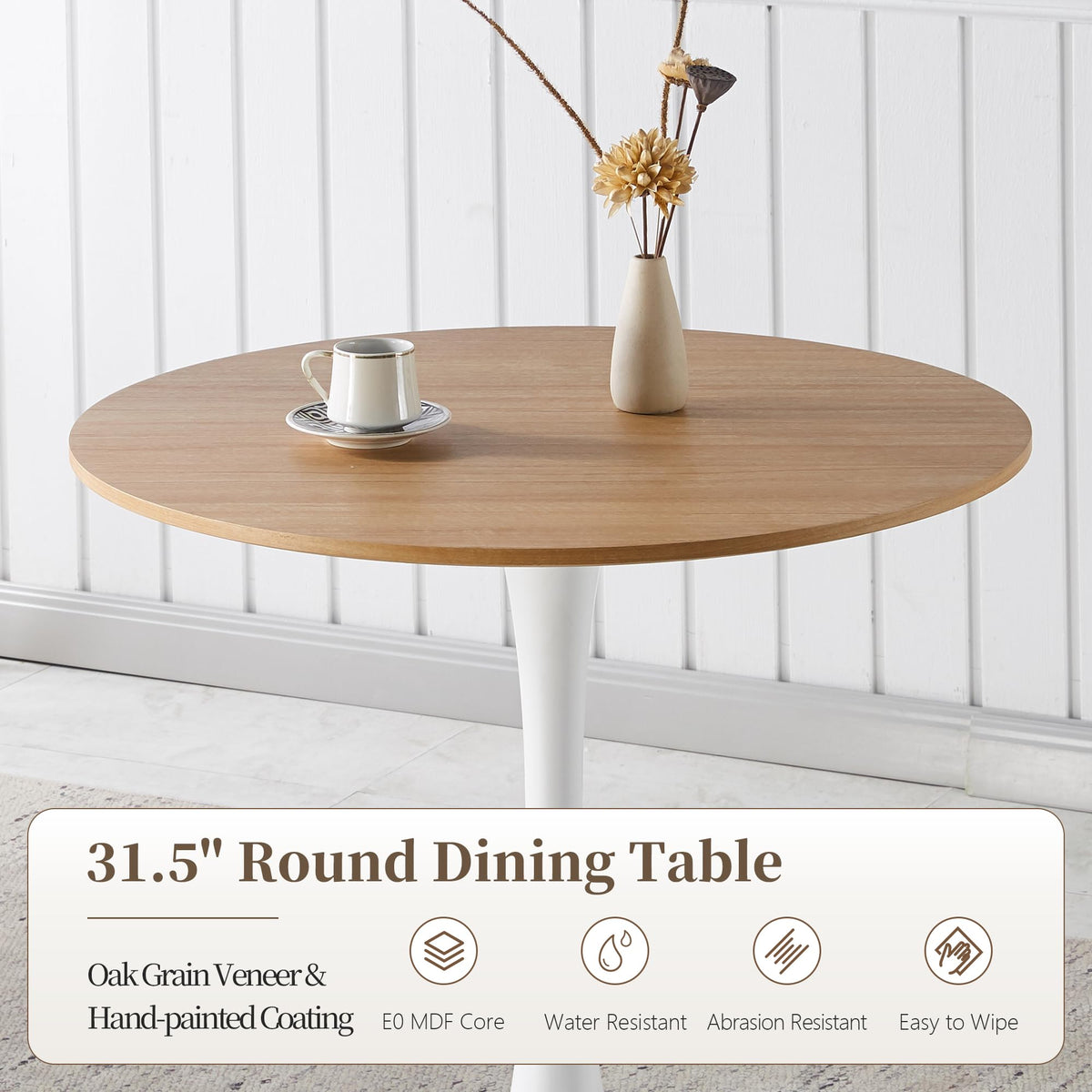 Inspired Saarinen Style 31.5" Round Dining Table, Mid-Century Tulip Table with Metal Pedestal Base, Modern Leisure Table for Small Space