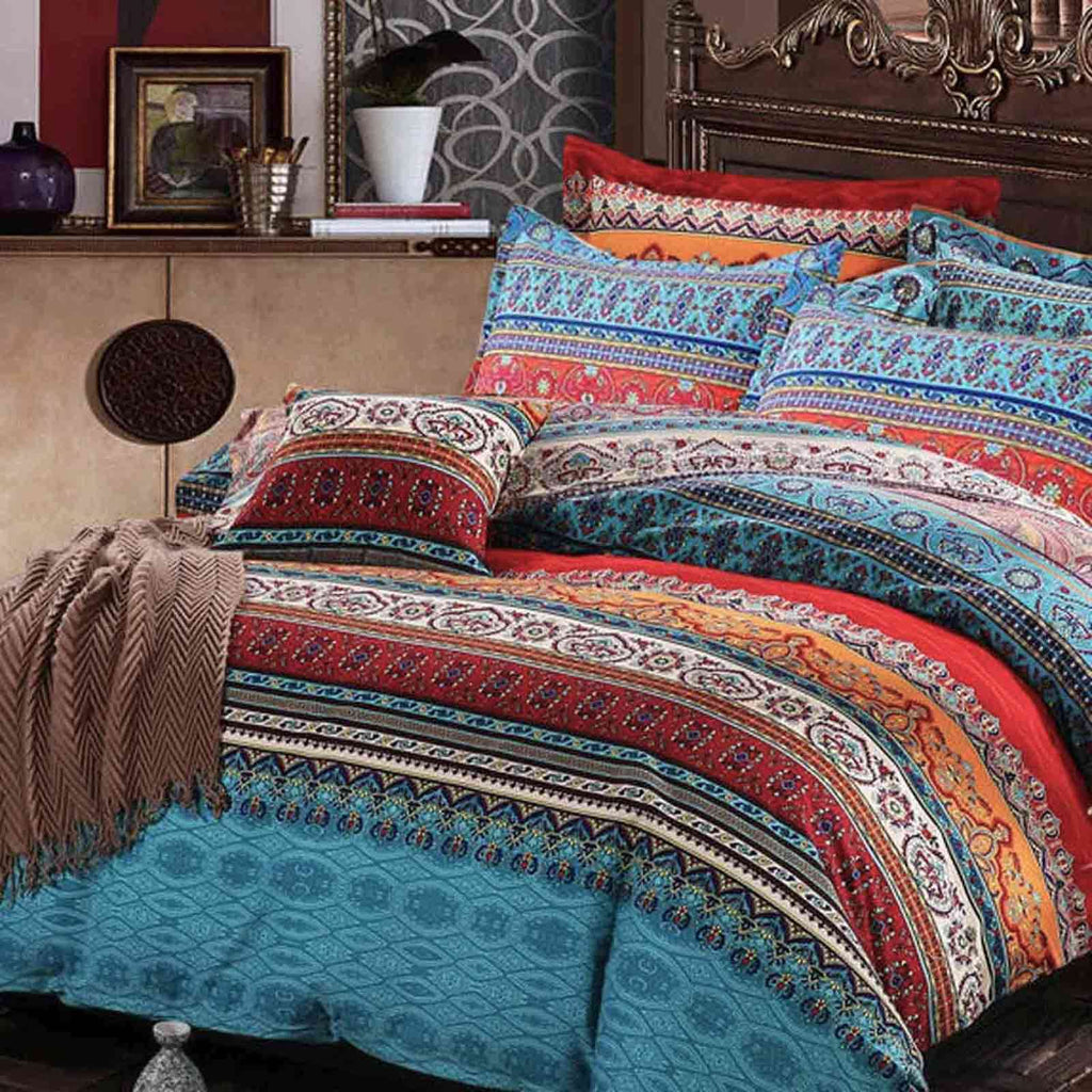 King Duvet Cover Set Boho Colorful Retro Striped Print 3pc 104 x 90 Luxury Soft Microfiber Down Comforter Quilt