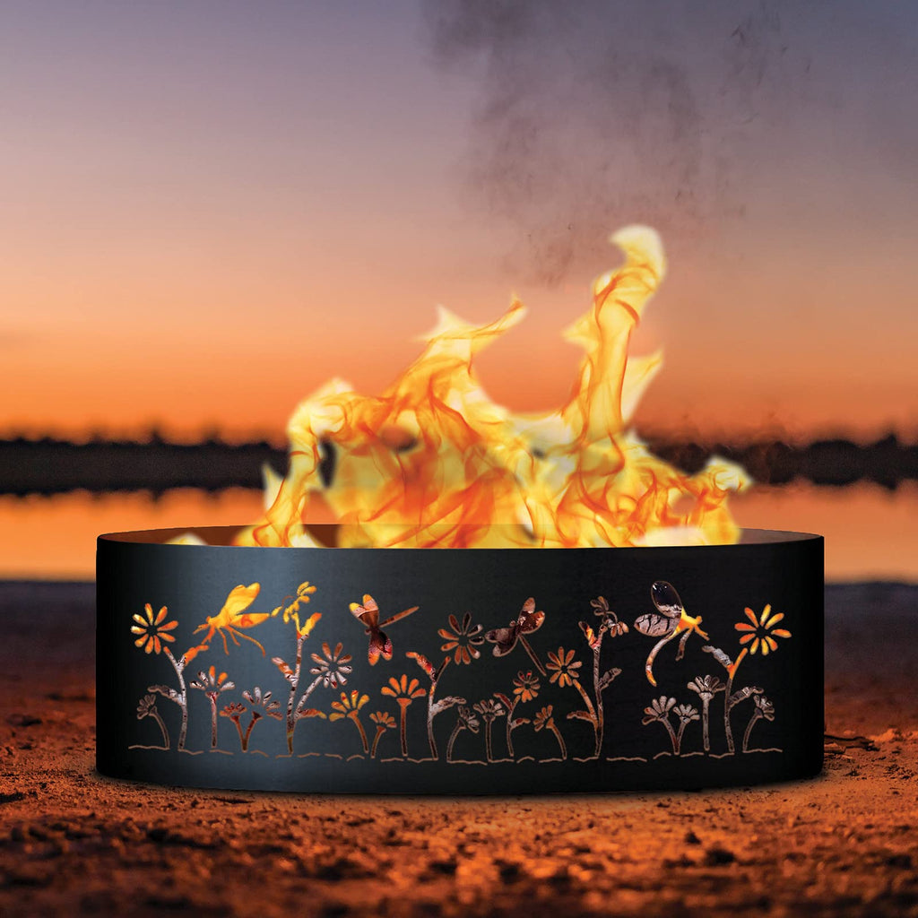 Dragonfly Unpainted 12 in. Tall 37 in. Diameter Outdoor Fire Ring with Fire Poker - 37 x 37 x 12 in.