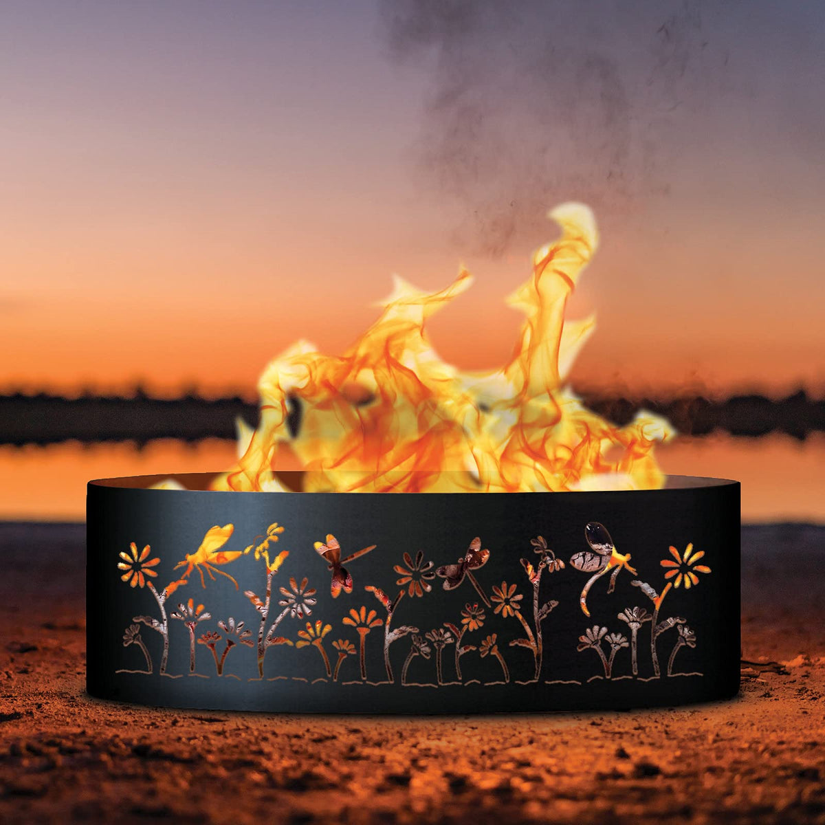 Dragonfly Unpainted 12 in. Tall 30 in. Diameter Outdoor Fire Ring - 30 x 30 x 12 in. - Rustic Black Color