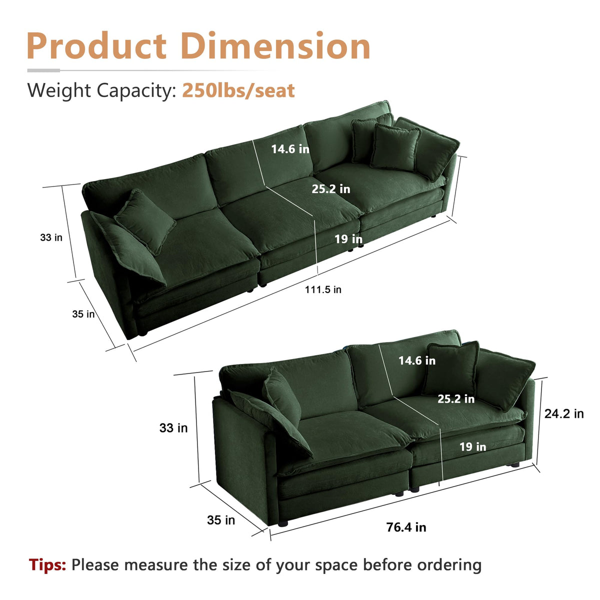 Luxury 2 Piece Cloud Couches Set, Modern Upholstered Chenille 3 Seater and Loveseat Sofa Set with 9 Pillow Bedroom