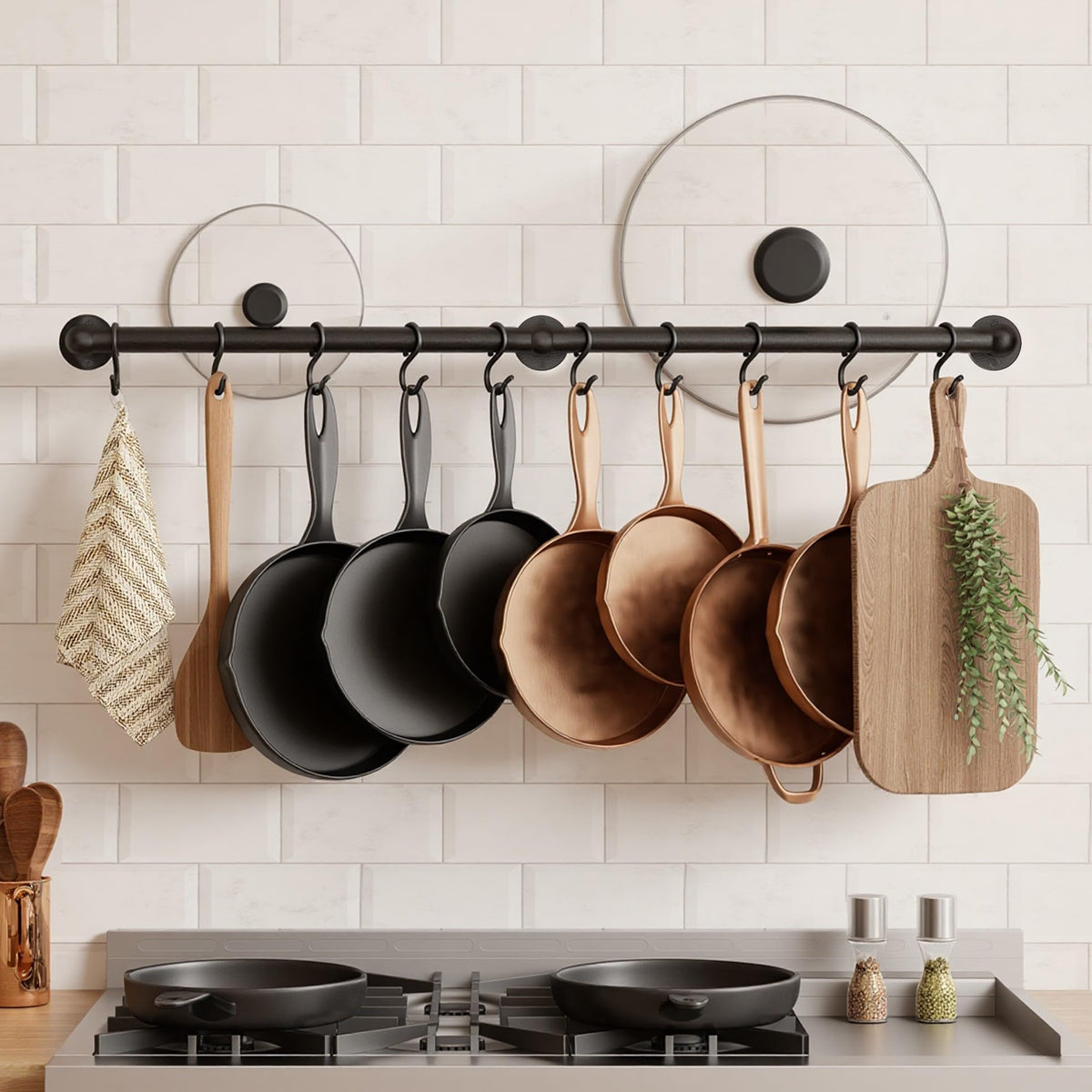 130lb High-Capacity 32 Inch Pot Rack Wall Mounted with 3X Thick Tube