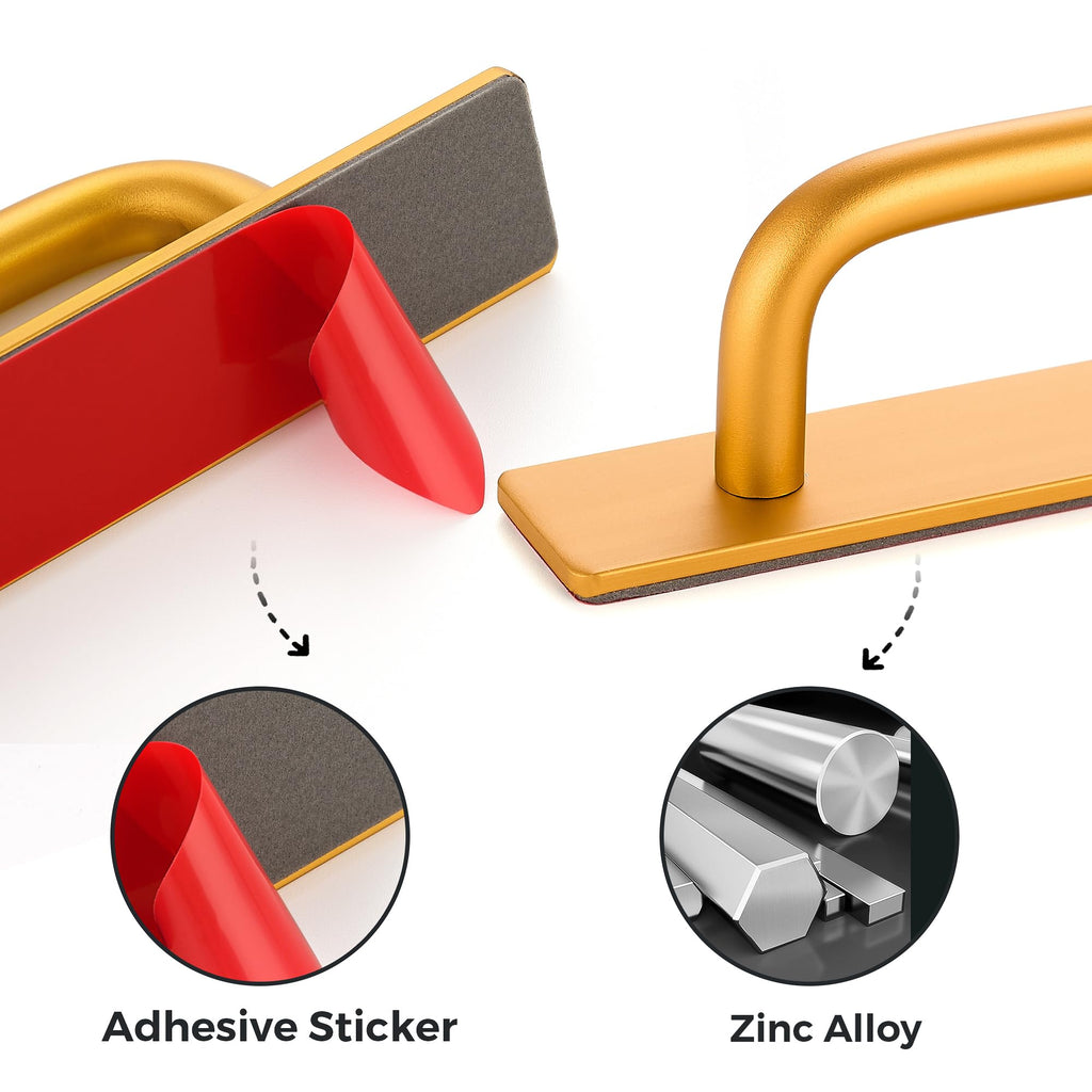 12 Pack Adhesive Handles Self Stick Instant Cabinet Handles 5.83", Gold