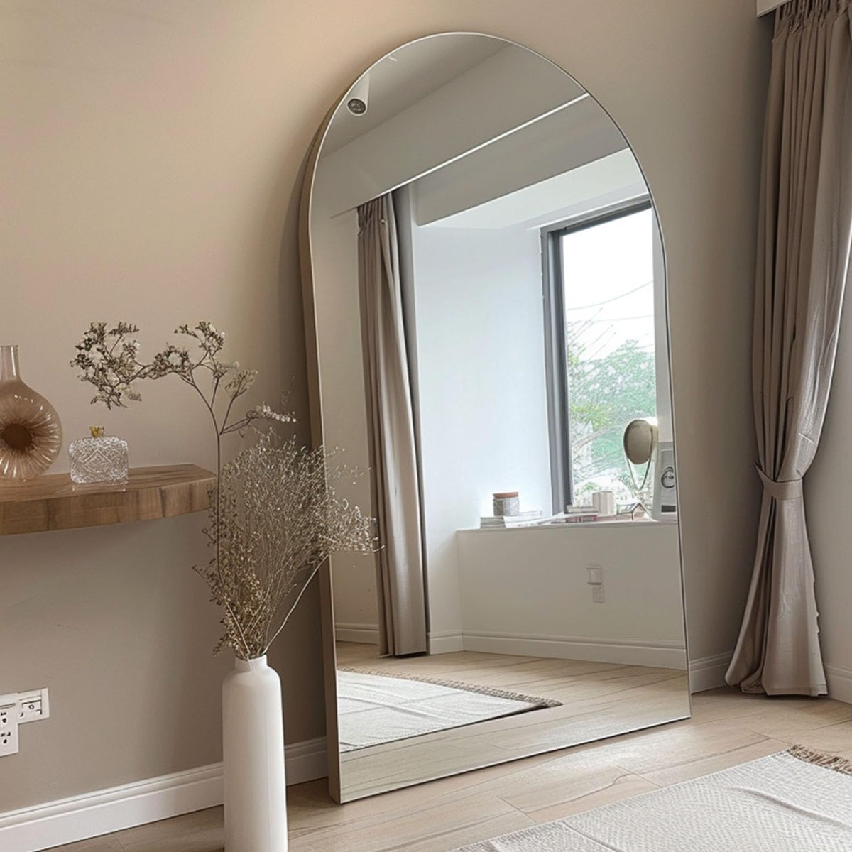 76"x34" Full Length Mirror, Oversized Arched Floor Mirror, Gold
