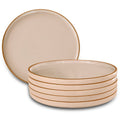 Ceramic Flat Dinner Plates Set of 6, 10.5 in High Edge Dish Set - Microwave, Oven, and Dishwasher Safe, Scratch
