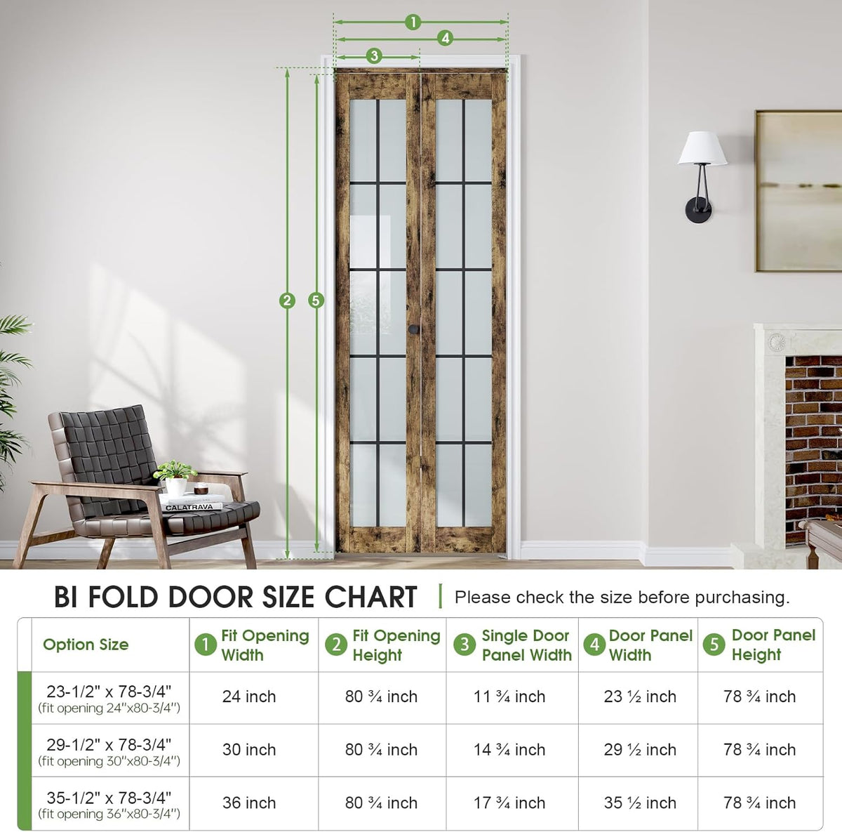 Preassembled Bifold Closet Doors for 36" X 80" Opening, Country Style,Space Saving, Tempered Frosted Glass with Black