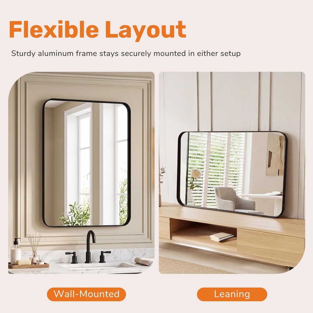 Bathroom Wall Mirror, 40x30 Inch Mirror for Over Sink, Black