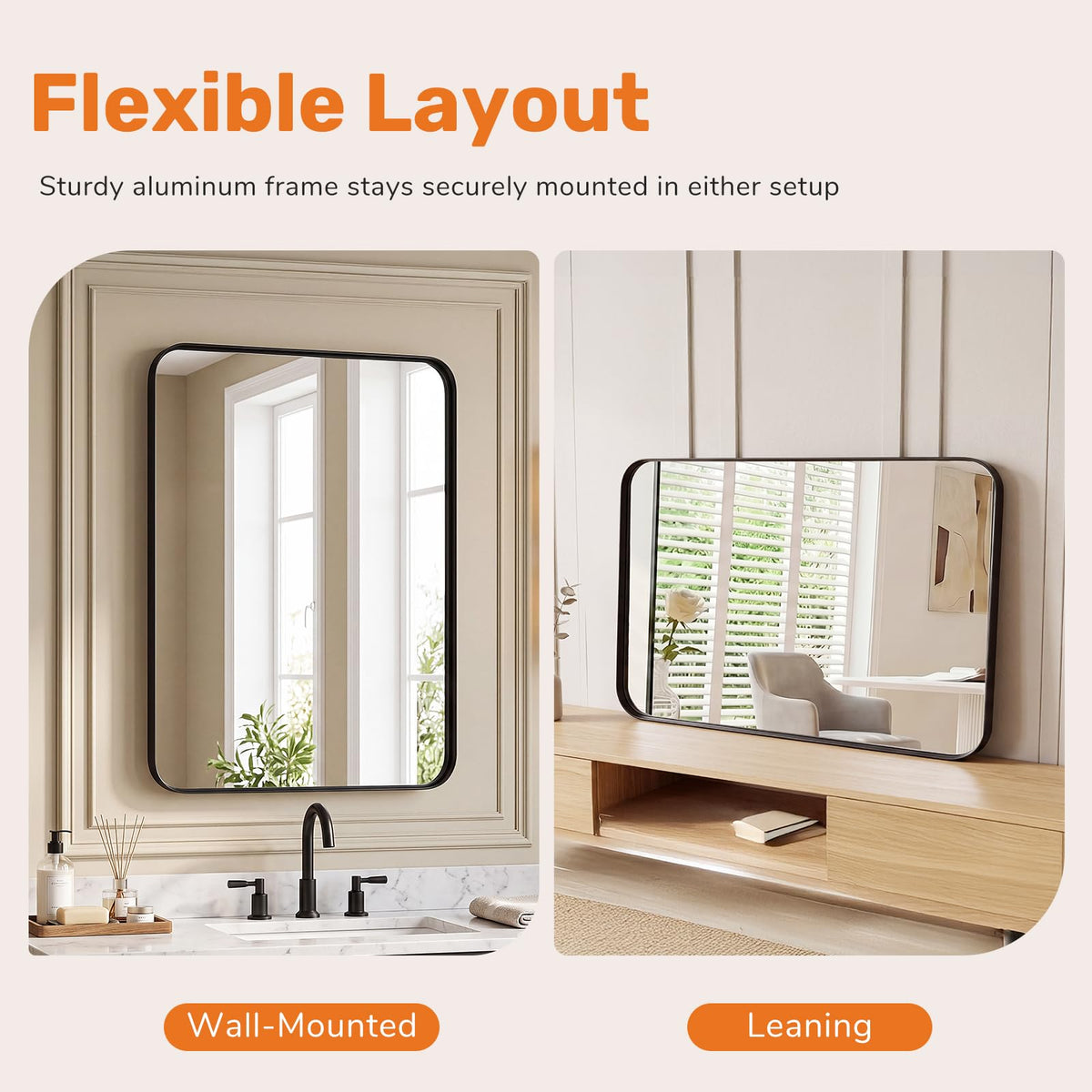 Bathroom Wall Mirror, 40x30 Inch Mirror for Over Sink, Black