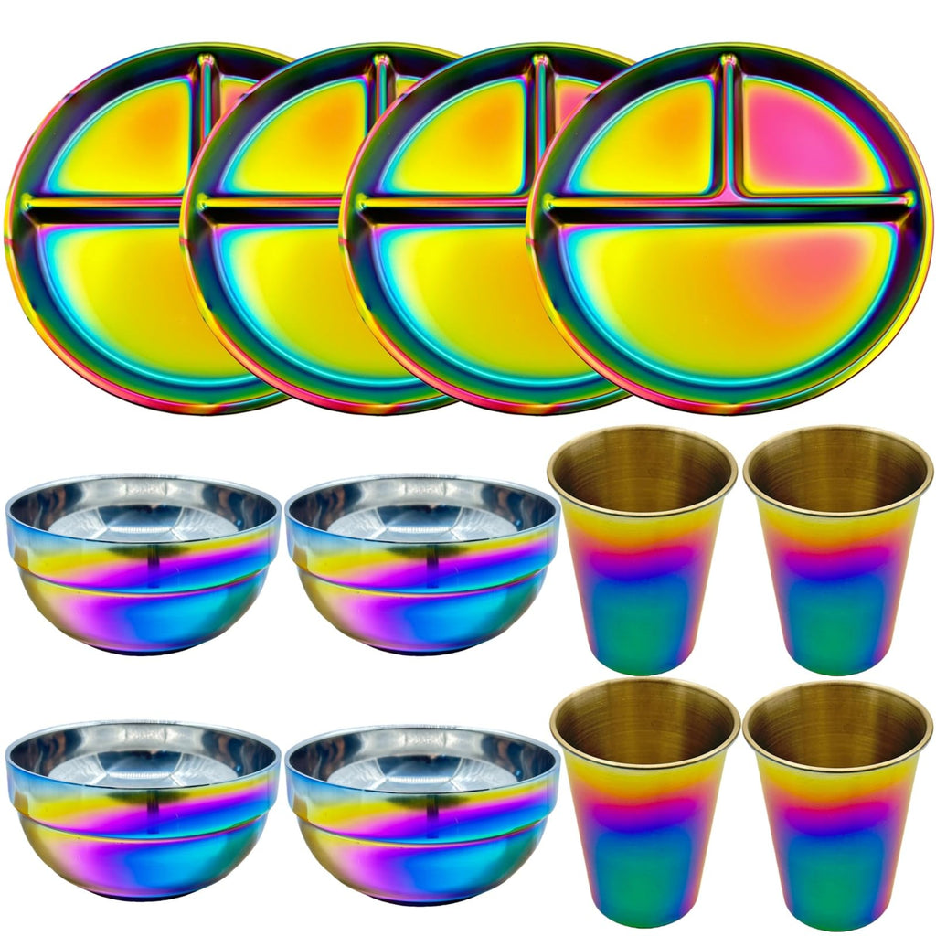12-Piece Stainless Steel Rainbow Dinnerware Set for 4