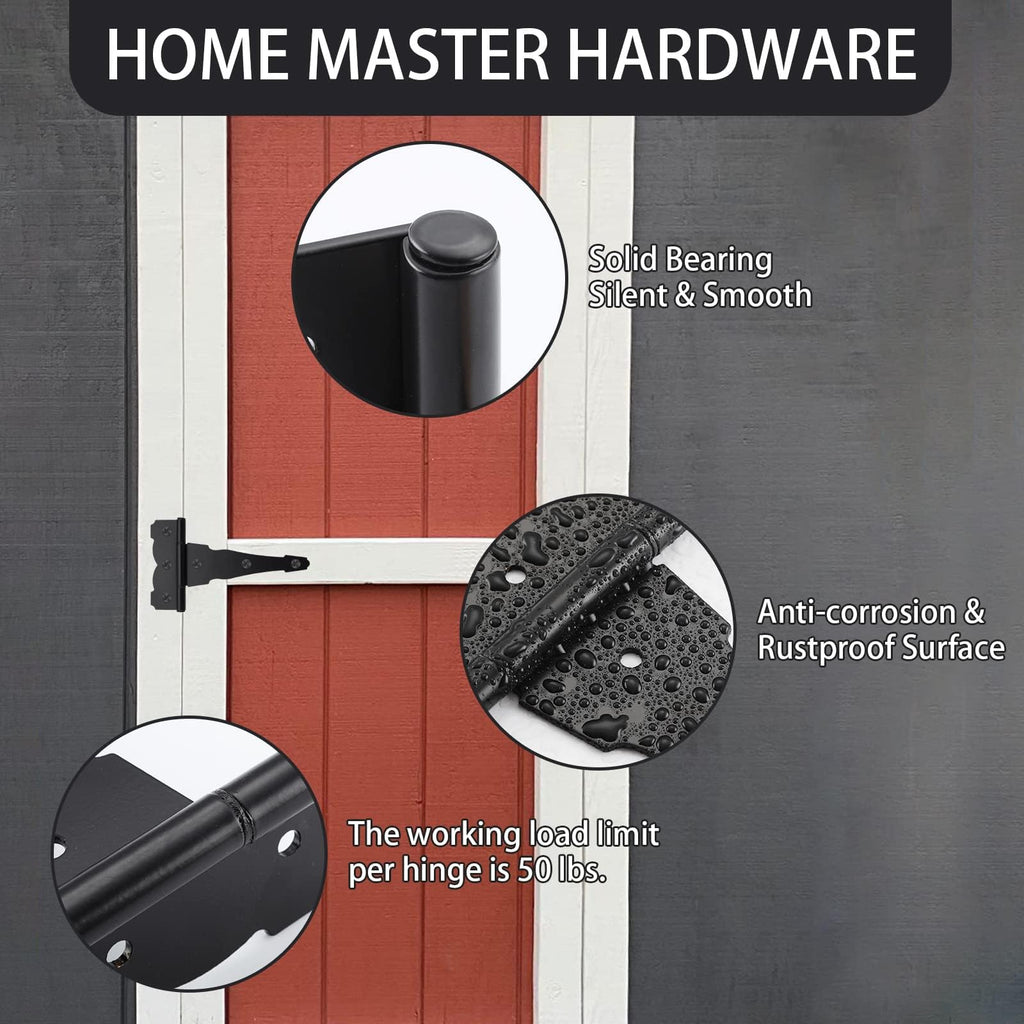 8" Heavy Duty Gate Hinges, 6 Pack Black T Strap Hinges