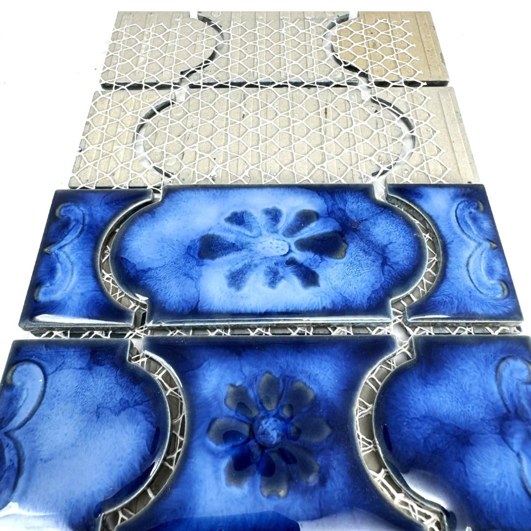 Marble Royal Blue Glossy Porcelain Mosaic Tile on 6x12 Mesh for Pool, Bathroom, Shower, Kitchen Backsplash, Accent