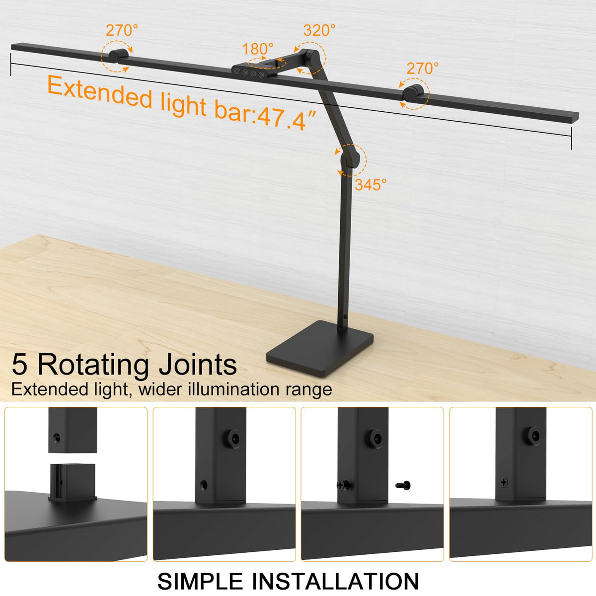 36W 3000LM Ultra Bright Architect Desk Lamp with Base, 47.4Inches Wide Tall Overhead Desk Light, Dimmable Table