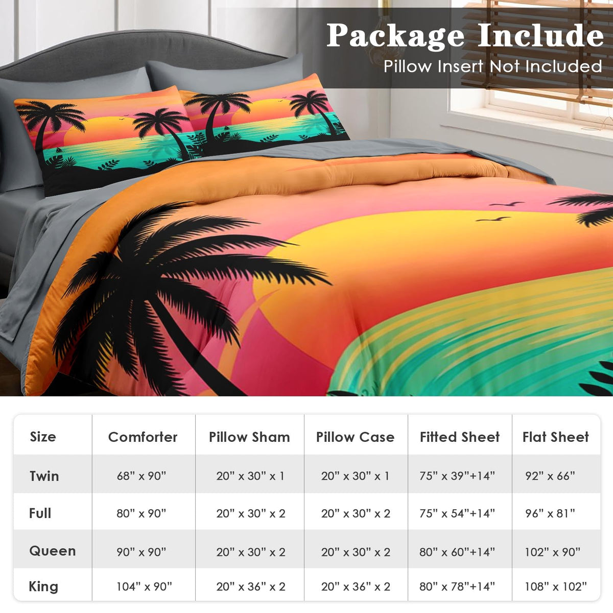 Comforter Set with Sheets, 5 Pieces Beach Sunset Bedding