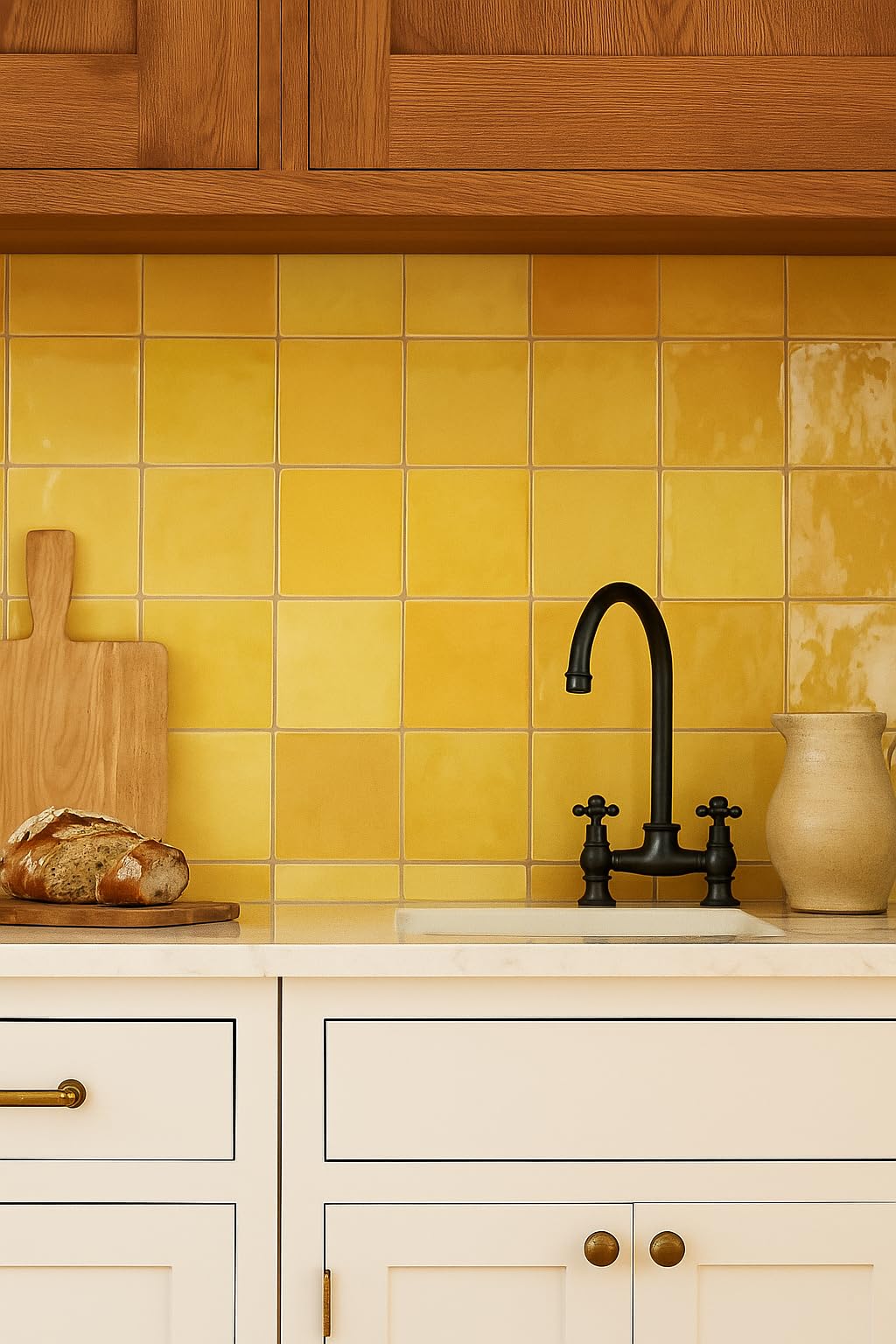 5x5 Tamaris Oro Yellow Mustard 5 inch x 5 inch Handmade Ceramic Subway Wall Tile Backsplash Glossy (Box of 30