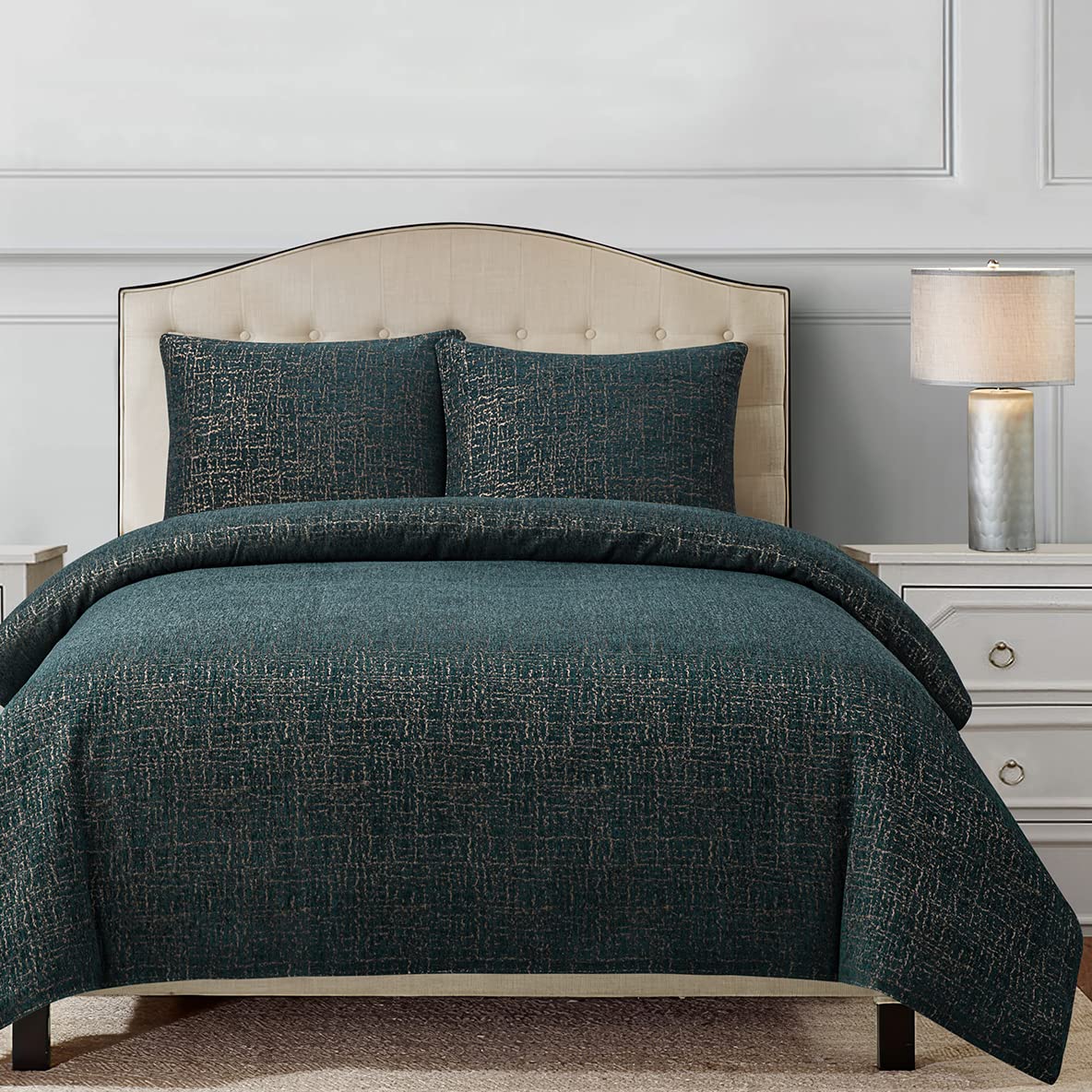 Hayworth 3 Piece Queen Teal Chenille Jacquard Comforter Set