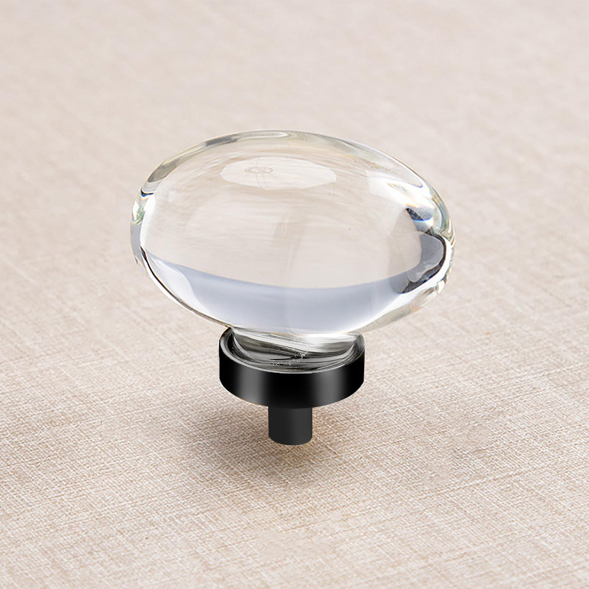 8 Pack Glass Cabinet Knobs and Pulls, Oval Crystal Knobs for Dresser Drawers, Matte Black Kitchen Cabinet Knobs Egg