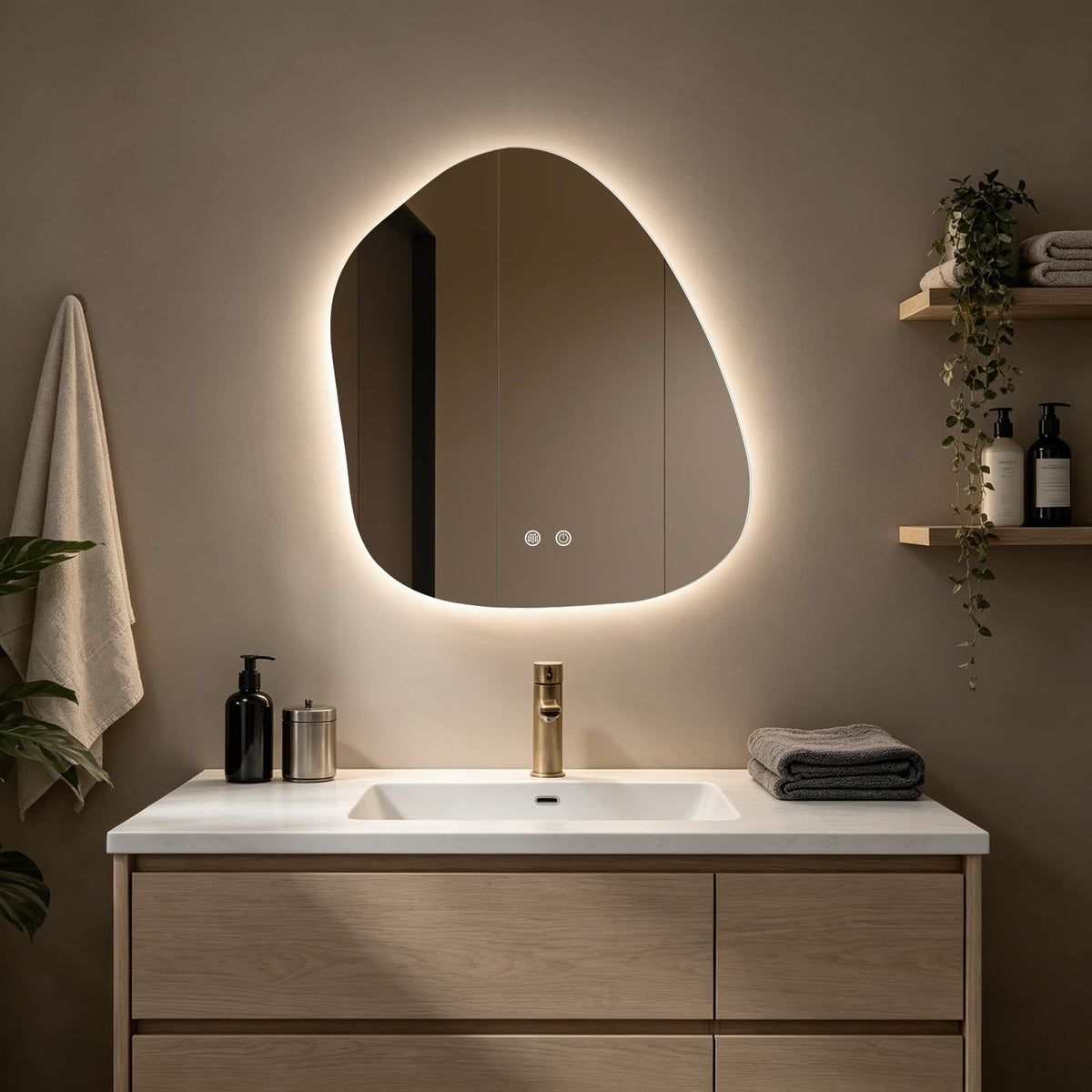 LED Bathroom Mirror with Lights, 22 x 24 Inch Led Bathroom Vanity Mirror for Wall, Anti Fog Mirror, 3 Colors