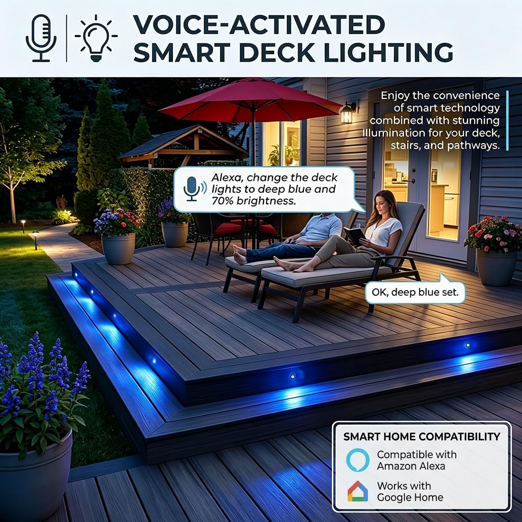 30 Pack 1.22 Inch Smart LED Deck Lights, Low Voltage RGB Outdoor Lighting