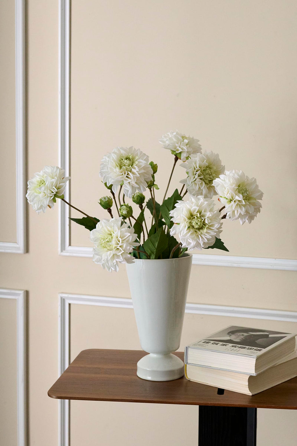 Real Touch Artificial Dahlia Stems, 4PCS Faux Flowers(White)