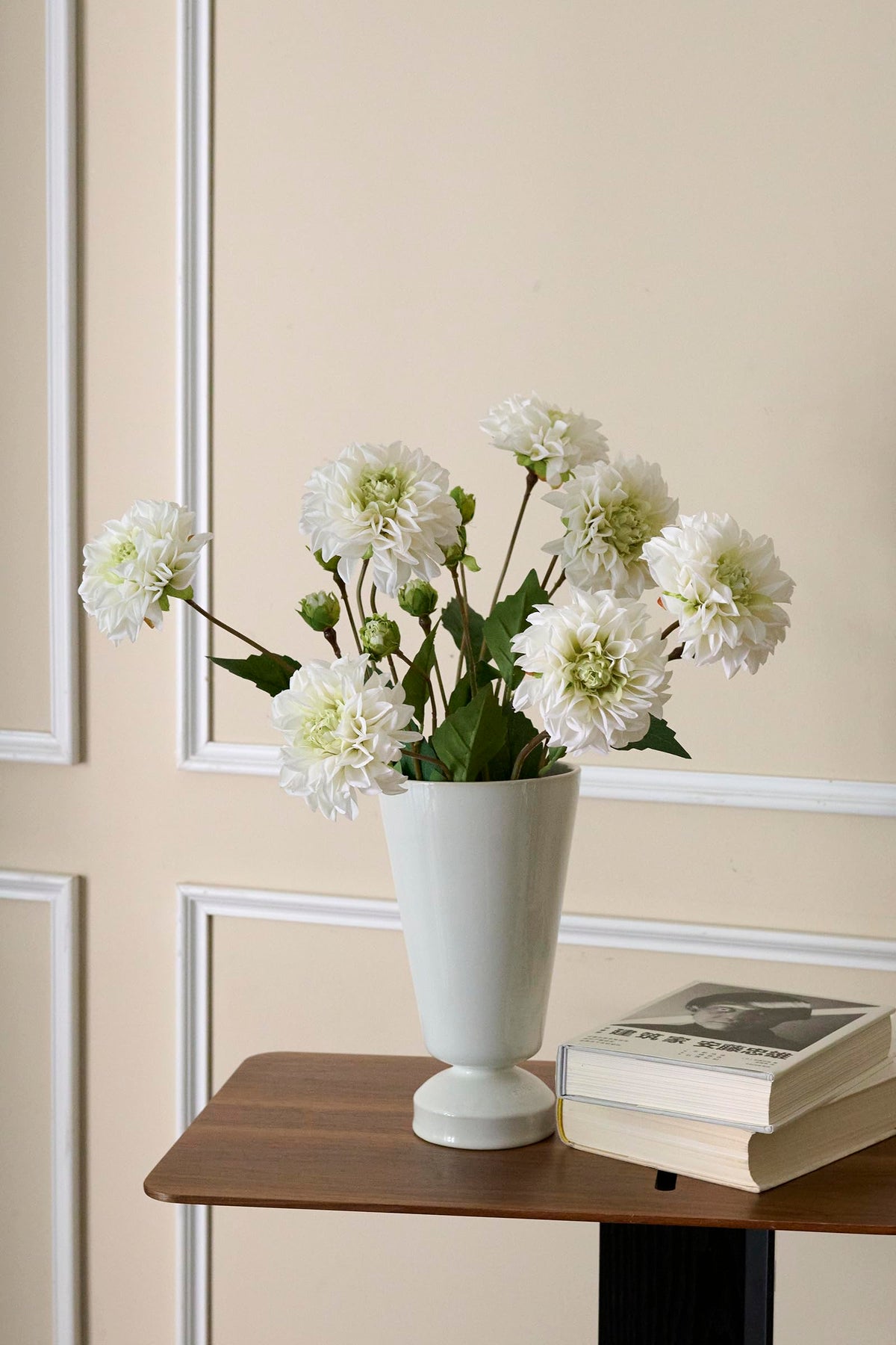 Real Touch Artificial Dahlia Stems, 4PCS Faux Flowers(White)