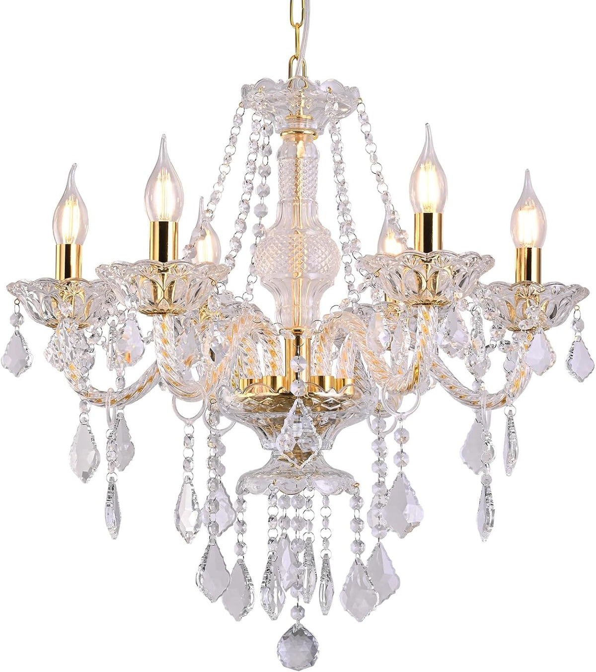 Six-Light K9 Crystal Chandelier with Adjustable Chain, Modern Style