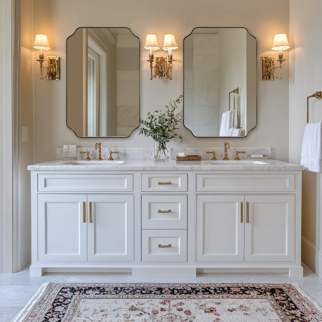 24"x36" Gold Mirror, Brushed Brass Scalloped Wall Mirror, Bathroom Mirror for Vanity, Wall Mirror with Aesthetic
