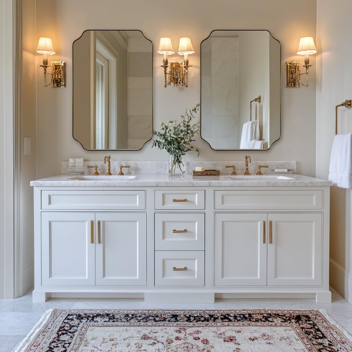 24"x36" Gold Mirror, Brushed Brass Scalloped Wall Mirror, Bathroom Mirror for Vanity, Wall Mirror with Aesthetic