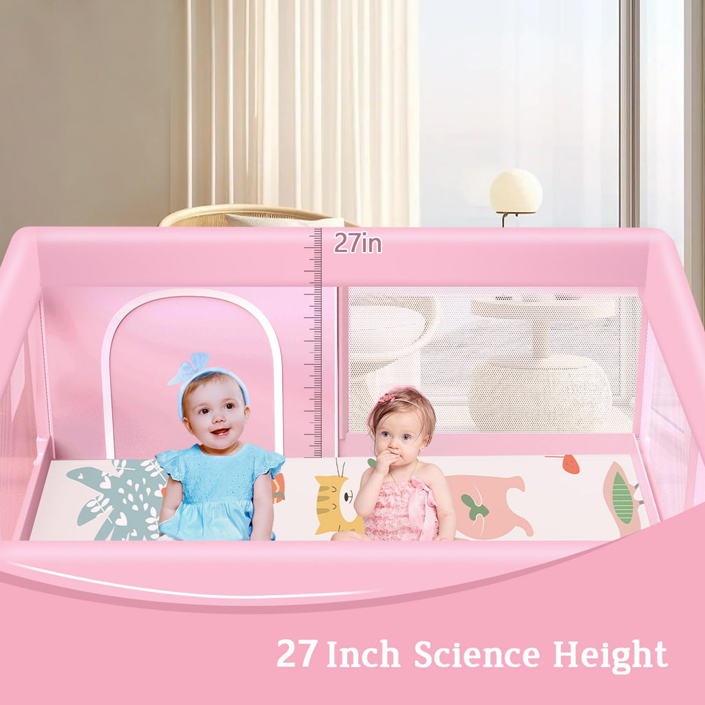 Pink Baby Playpen with Mat, 50x50 Inch Playpen with Mat Waterproof for Babies and Toddlers Play Pen for Girls Pink