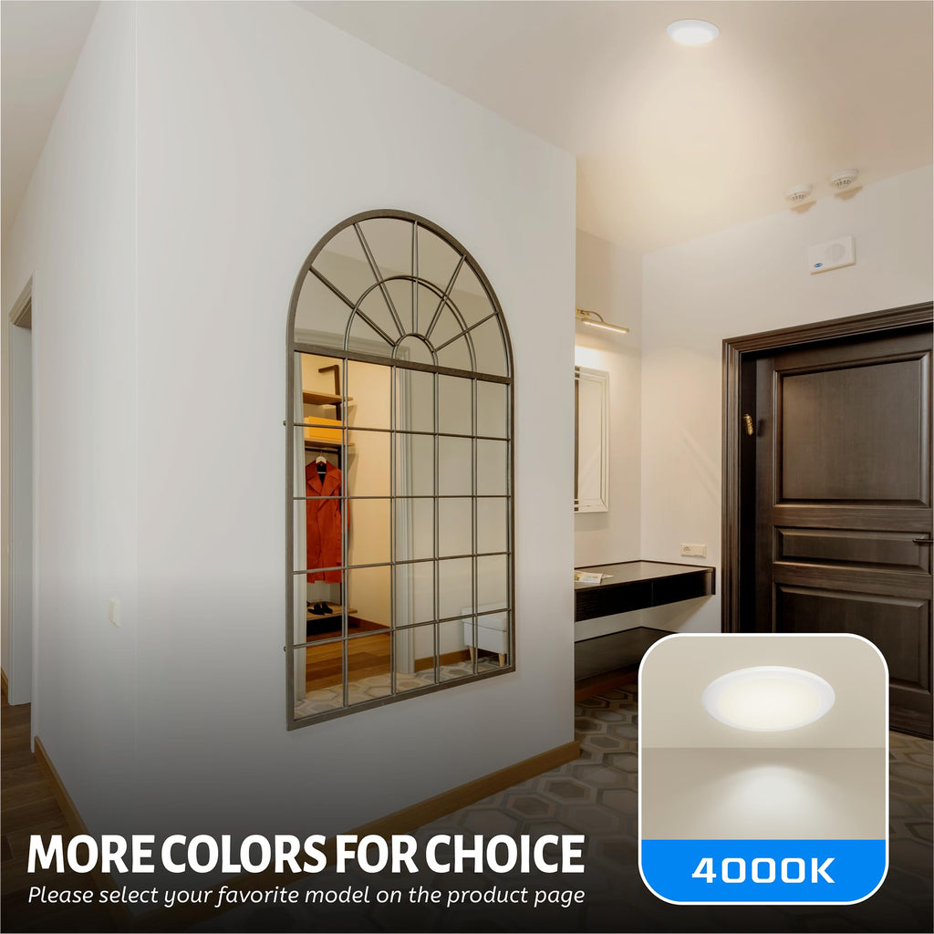6" LED Flush Mount Ceiling Light, Dimmable Surface Mount Disc Light for 3.5" & 4" J-Box or 5/6" Recessed Can