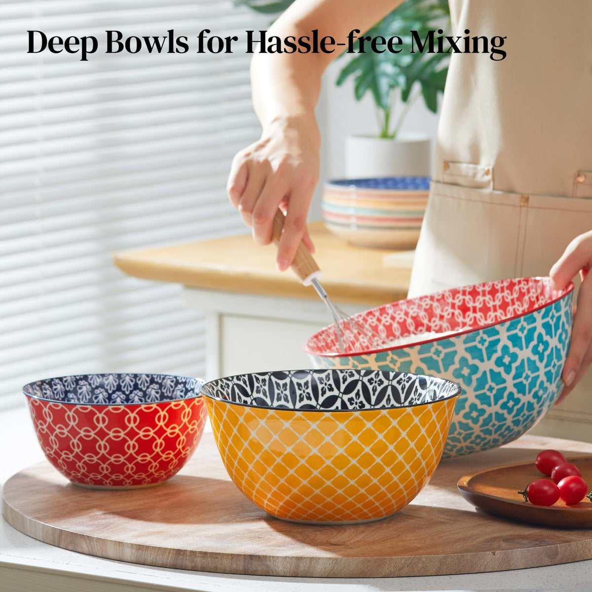 Mixing Bowls, Ceramic Mixing Bowls, Colorful Vibrant Nesting Bowls for Cooking, Baking, Prepping, Serving, Salad