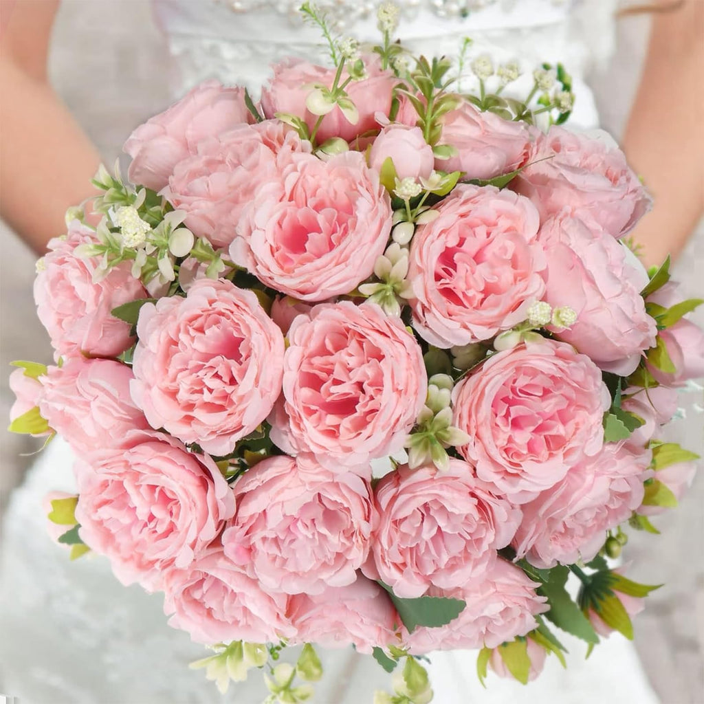 Artificial Peonies Silk Flowers, 4 Bundles Faux Peony Bouquet Florals Arrangements for Farmhouse Home Boho Wedding
