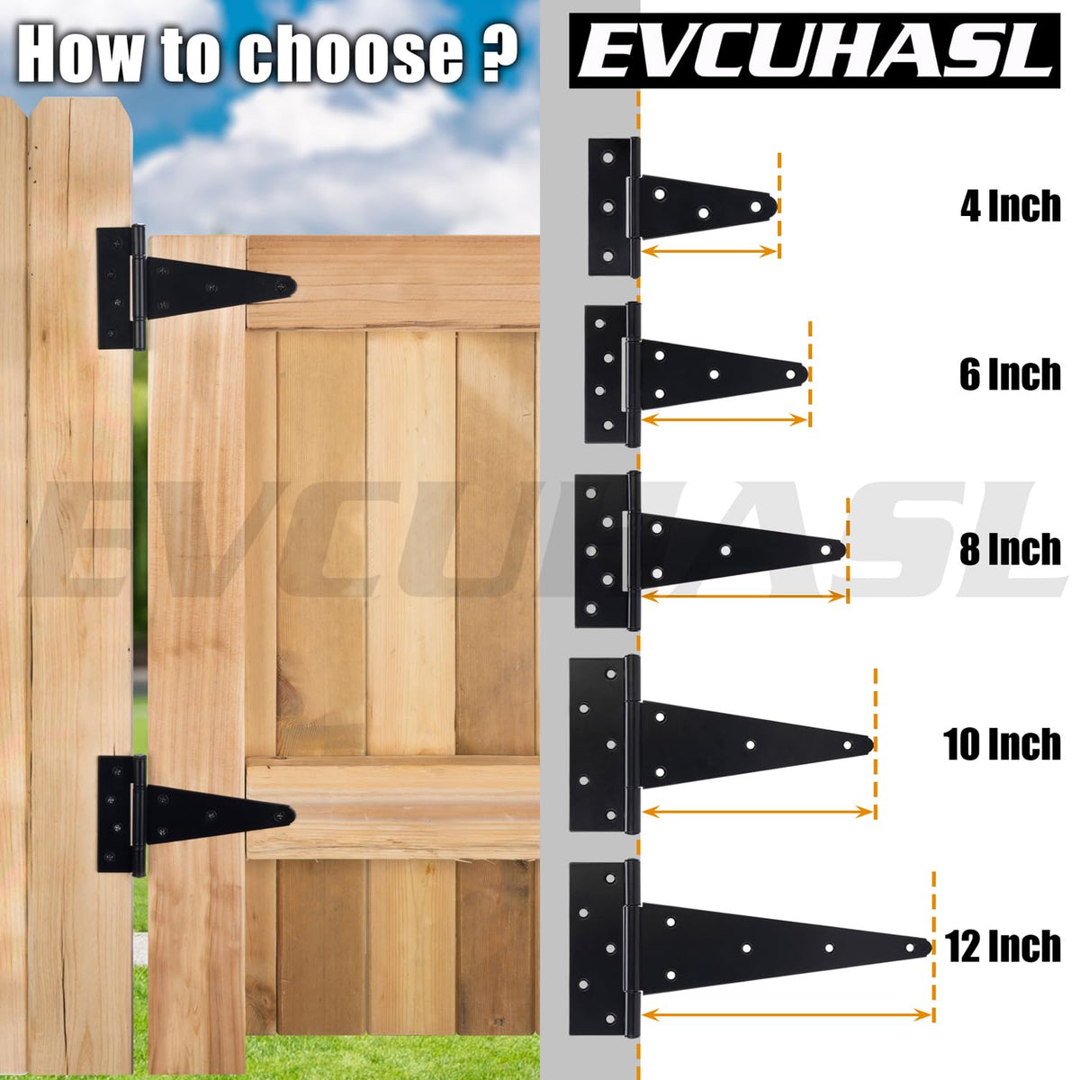 12 Inch T-Strap Gate Hinges, Shed Barn Door Hinges Heavy Duty, Black Tee Hinges for Wooden Fences, Yard Gate, Wrought