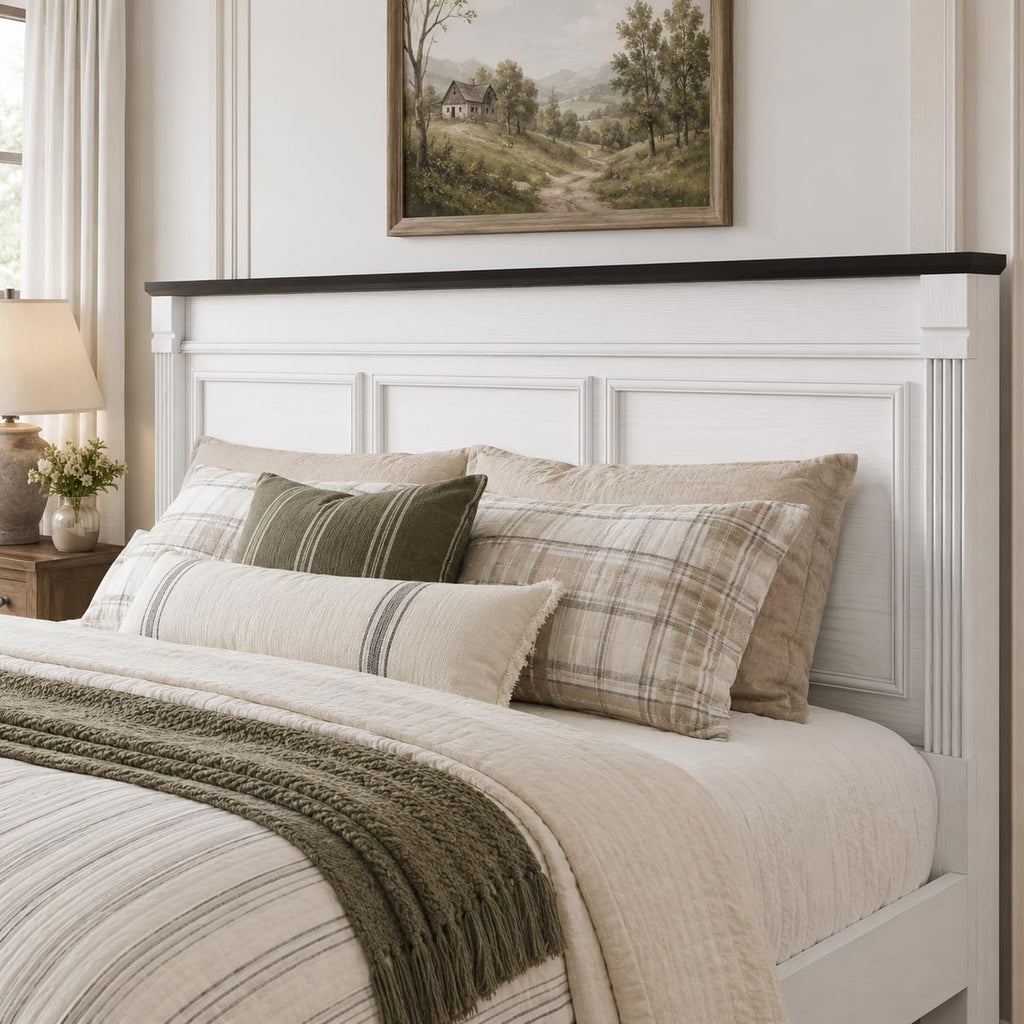 Farmhouse Bed Frame 51" Headboard Storage Drawers Roman Footboard