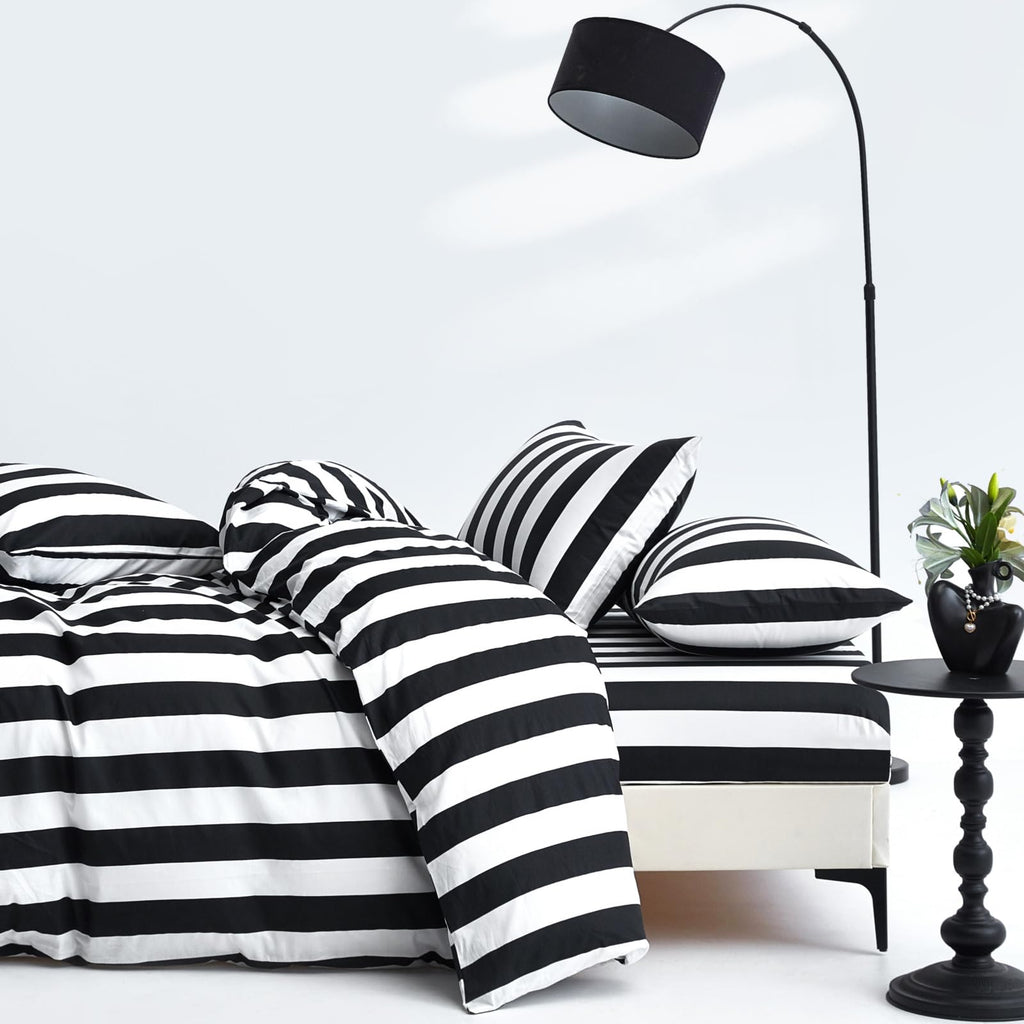 Black White Stripe Duvet Cover Set 100% Cotton Twill Bedding