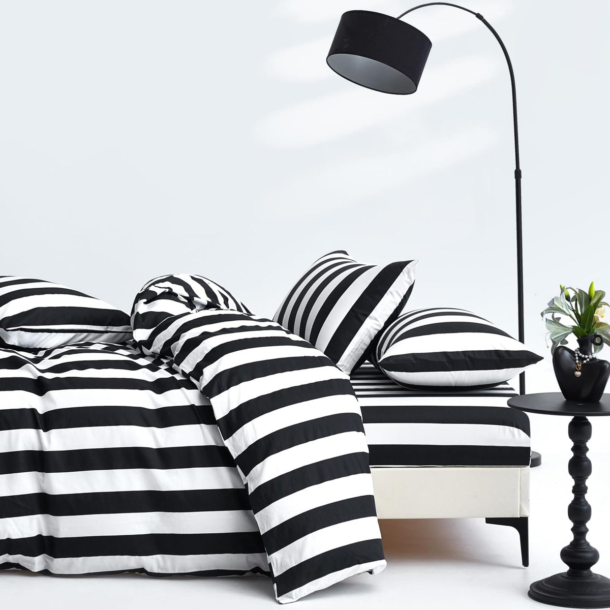 Black White Stripe Duvet Cover Set 100% Cotton Twill Bedding