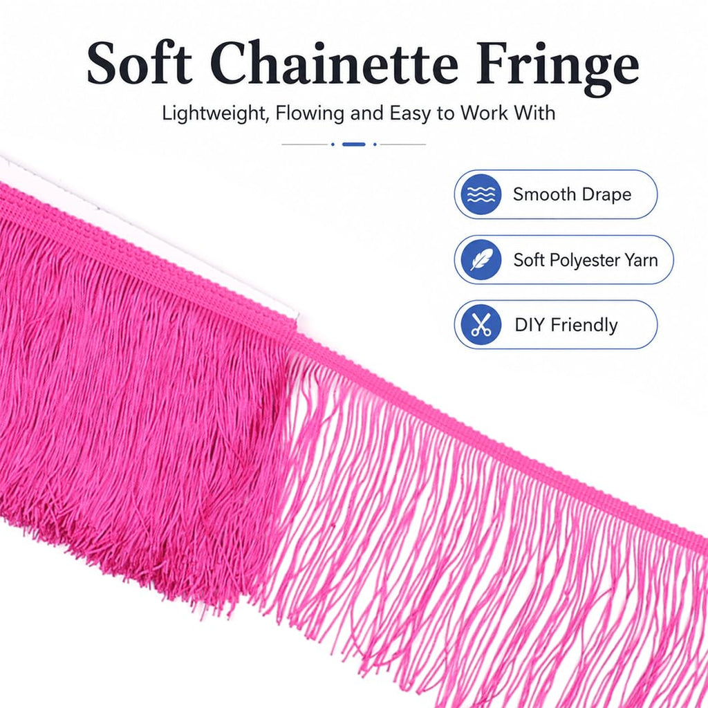 6inch Chainette Fringe Trim Tassel Sewing Trim (Hot Pink) - 10 Yard